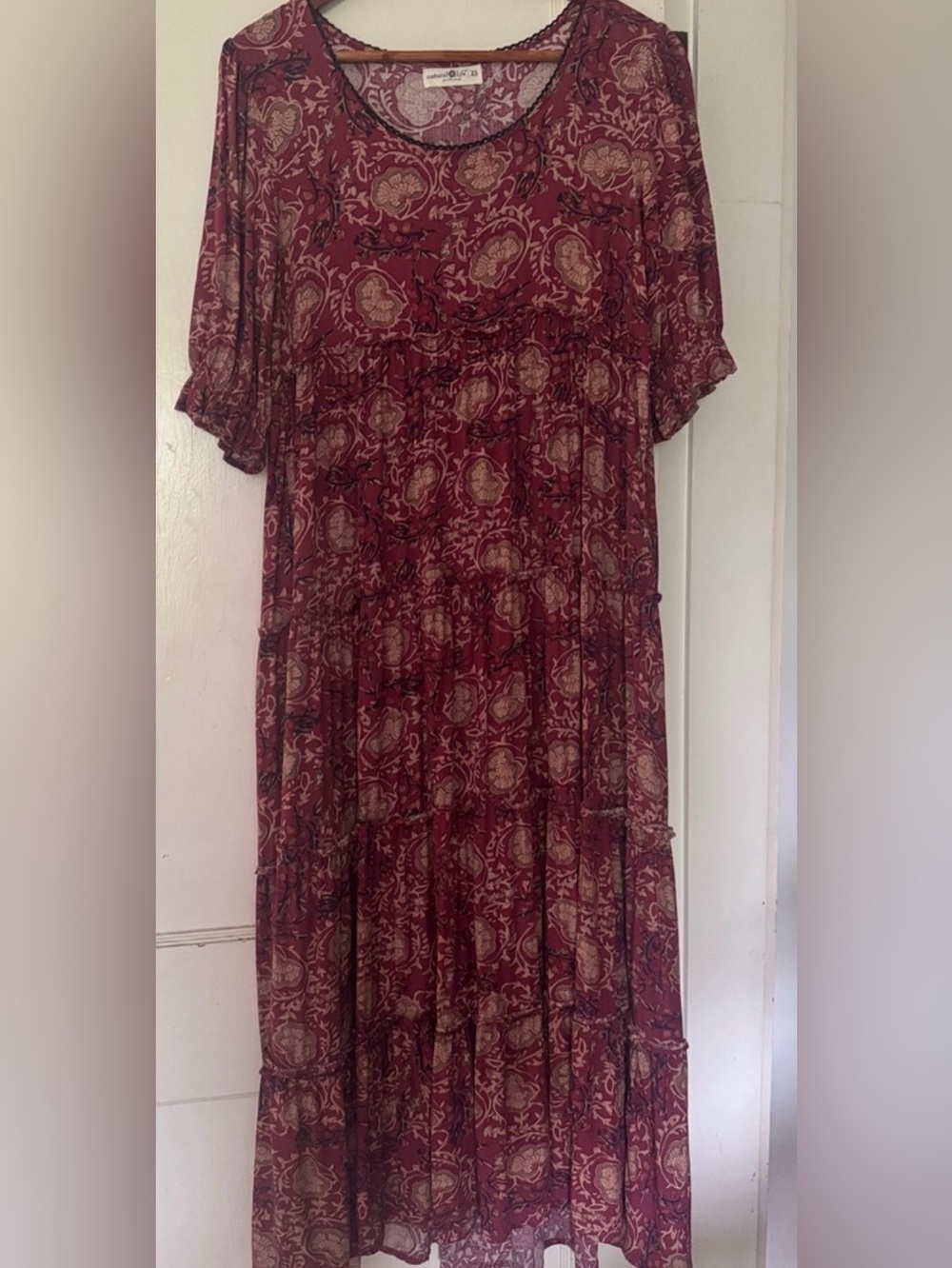NWOT COLLETTE NATURAL LIFE Burgundy Tan floral  Maxi Dress size XS